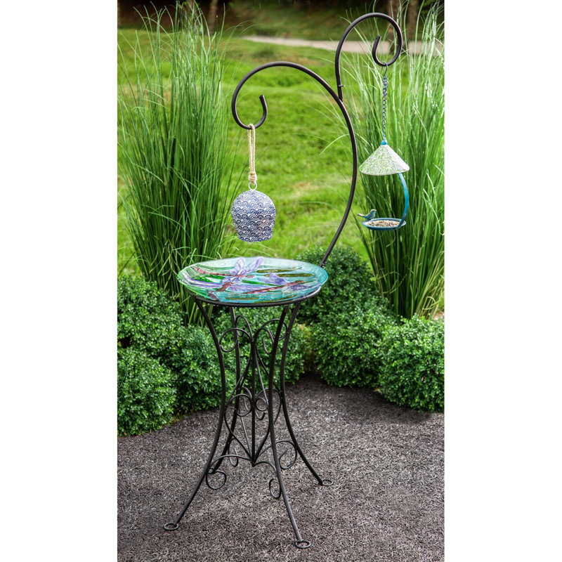 Winston Porter Decorative Metal Bird Bath Stand, Dual Shepards Hook